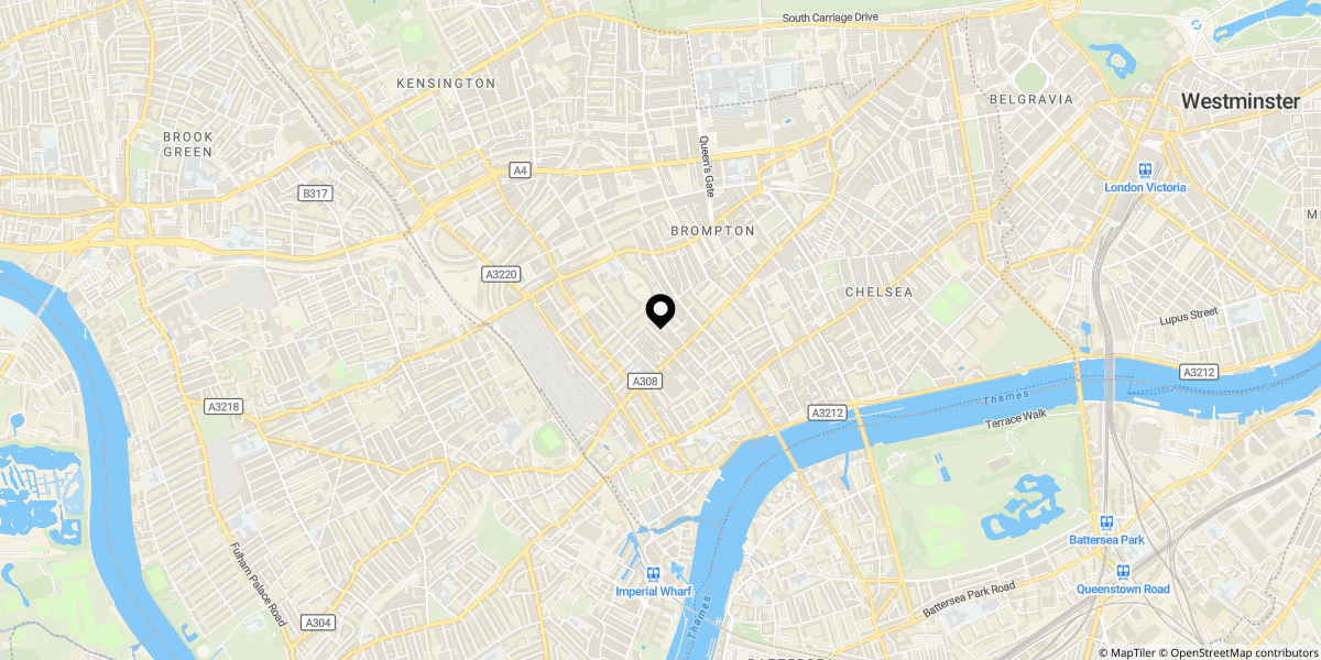 Approximate location of Fulham Road, London, SW10 9PN