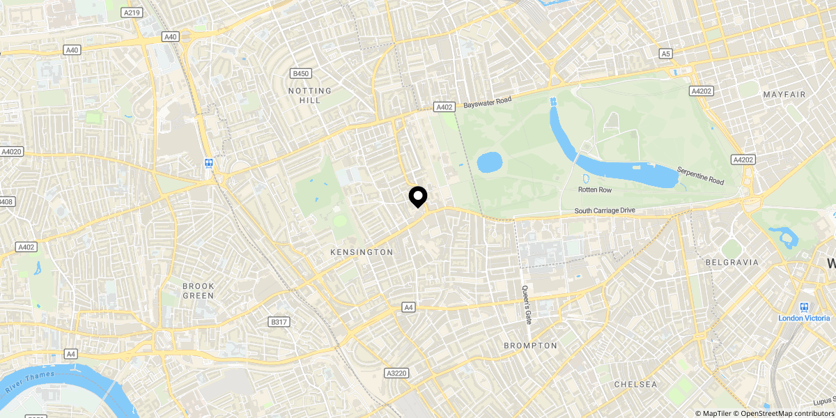Approximate location of Gordon Place, London, W8 4JE